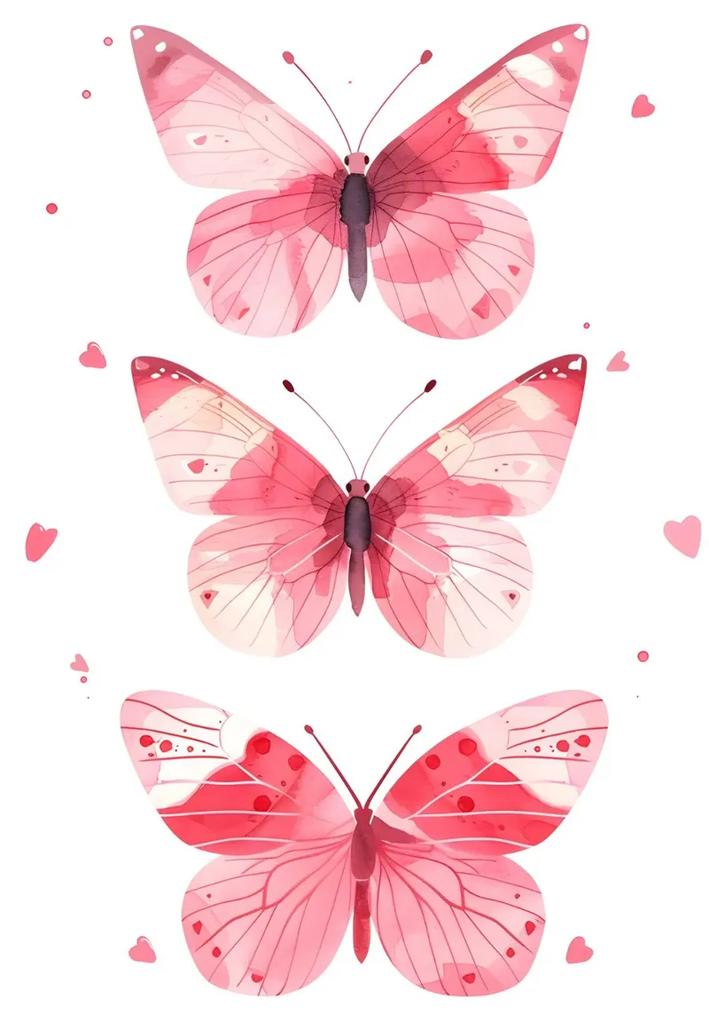 Rosa Aquarell Schmetterlinge - Ästhetischer & verträumter Kunstdruck Poster mit Kunststoffrahmen von ClubArt