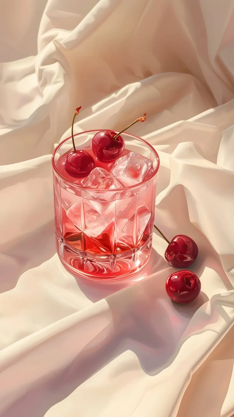 Eleganza del cocktail alla ciliegia - Natura morta realistica di una bevanda tela con Cornice a cassetta da ClubArt