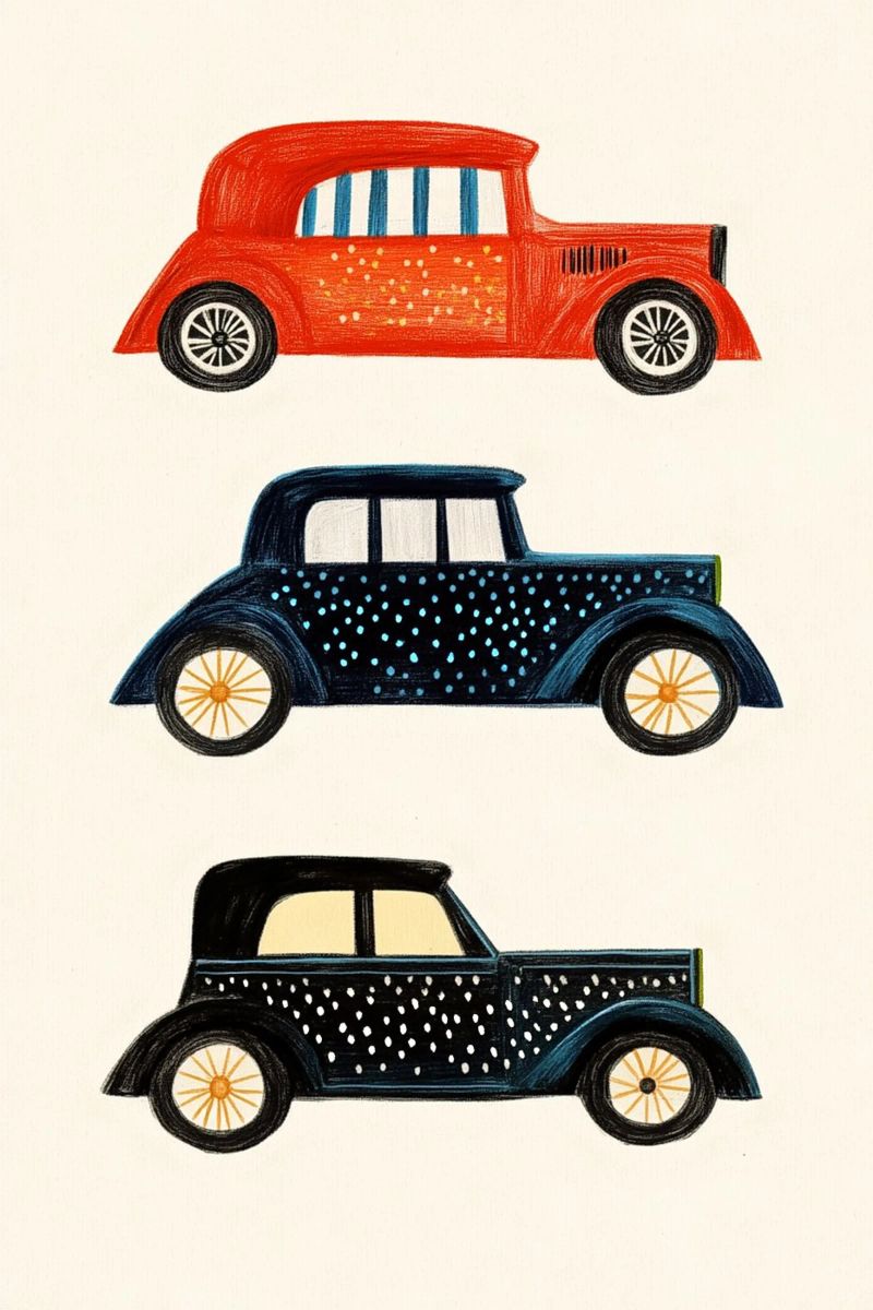 Trois voitures de collection poster de Curious Canvas