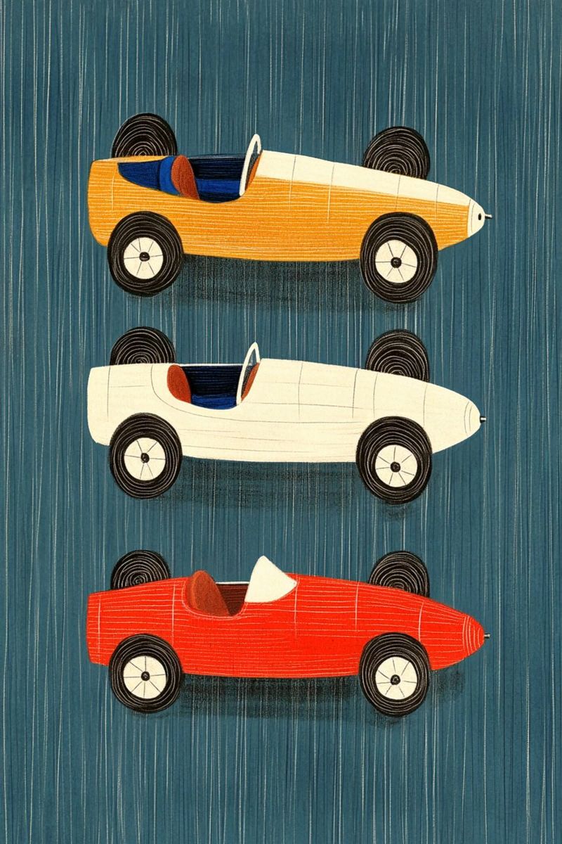 Three old-fashioned racing cars poster by Curious Canvas