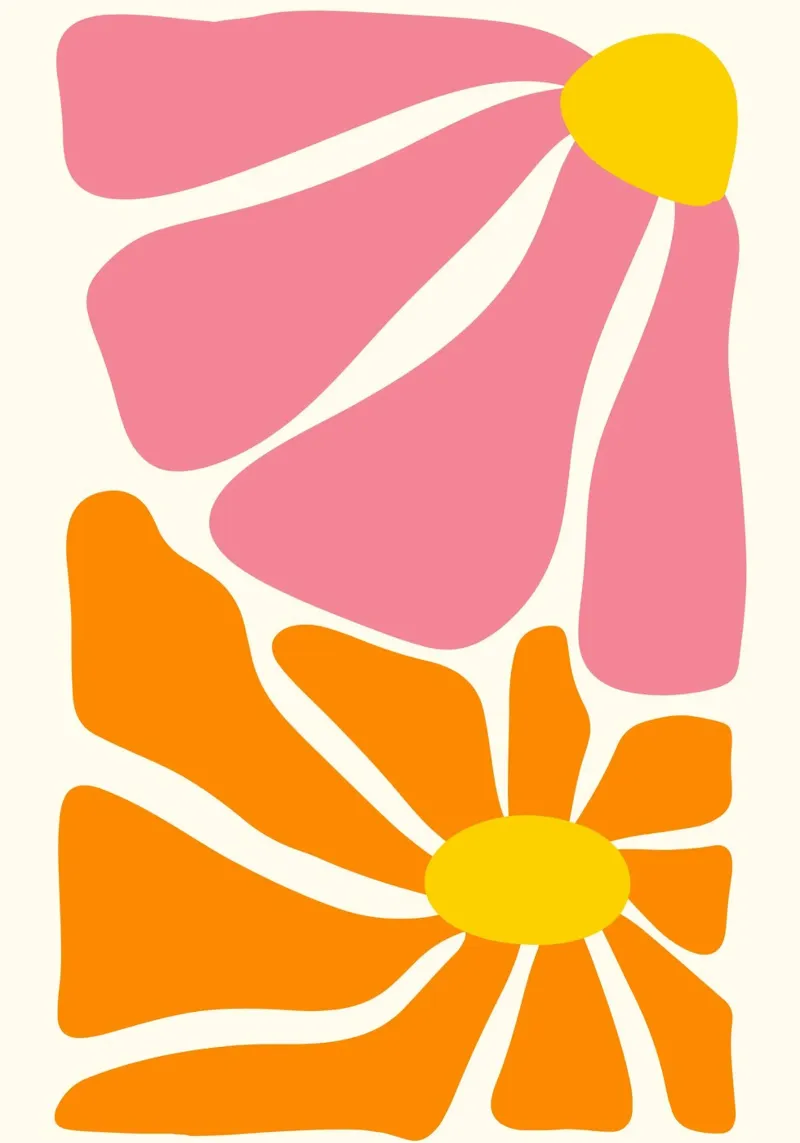 Sunlit Petals - 60s Abstract Floral Pop Art Print canvas by ClubArt