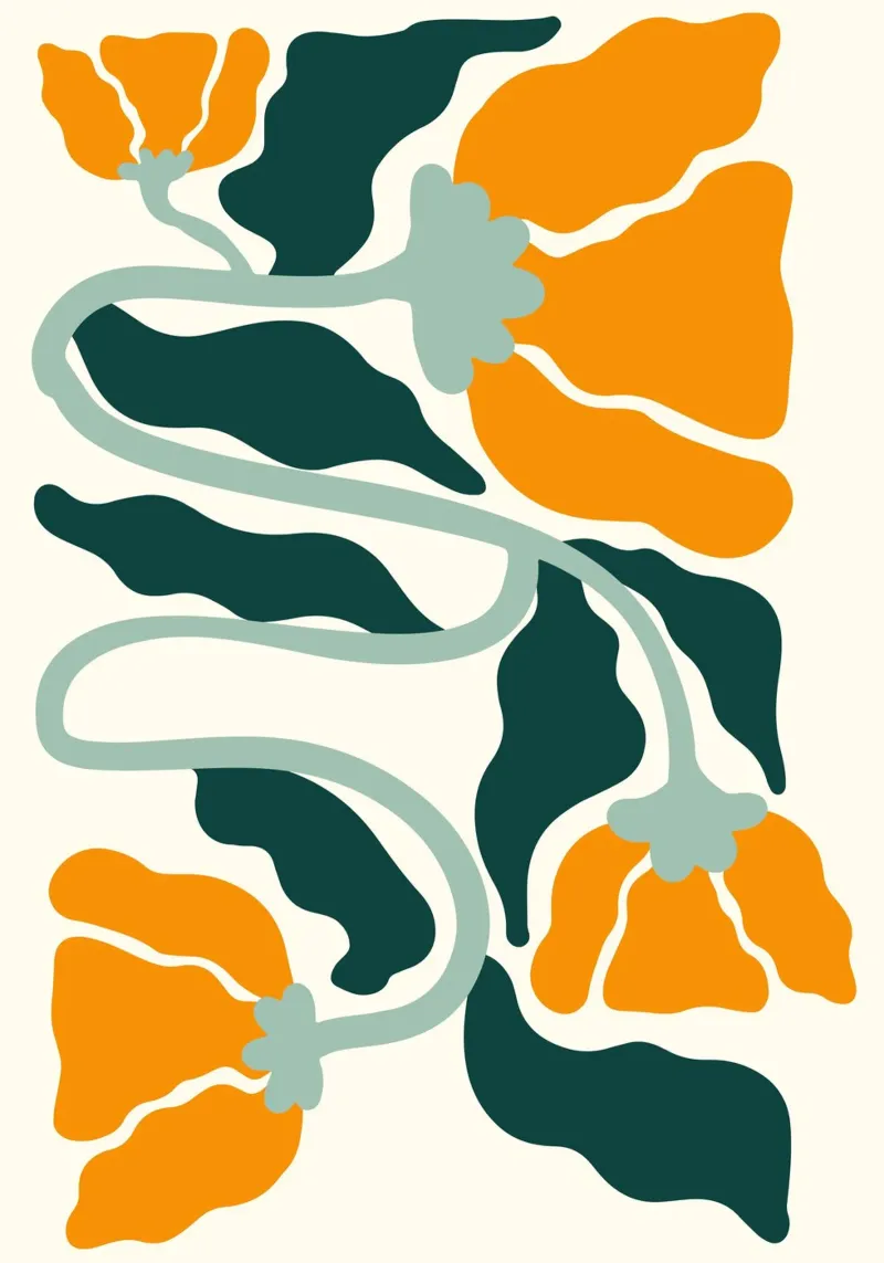 Arte astratta in stile Marimekko - Floreale moderno di metà secolo poster con telaio in legno da ClubArt