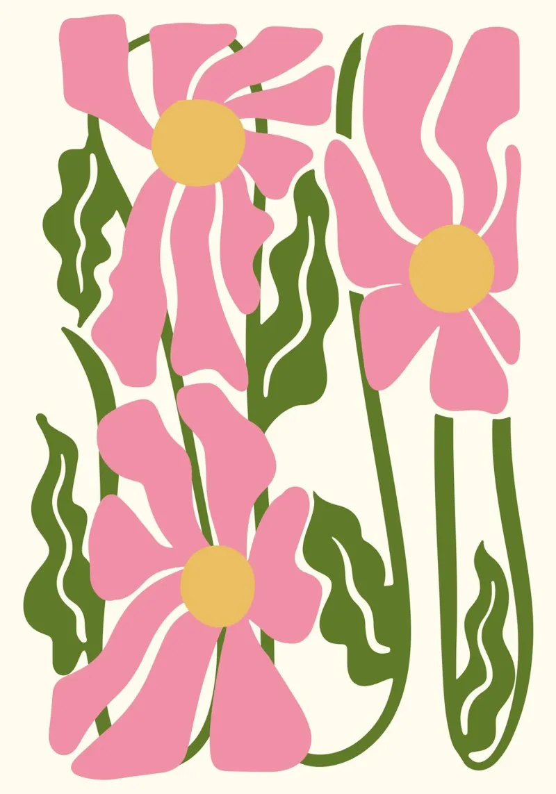 Speelse Roze Bloemen - Abstracte Botanische Kunstdruk canvas van ClubArt