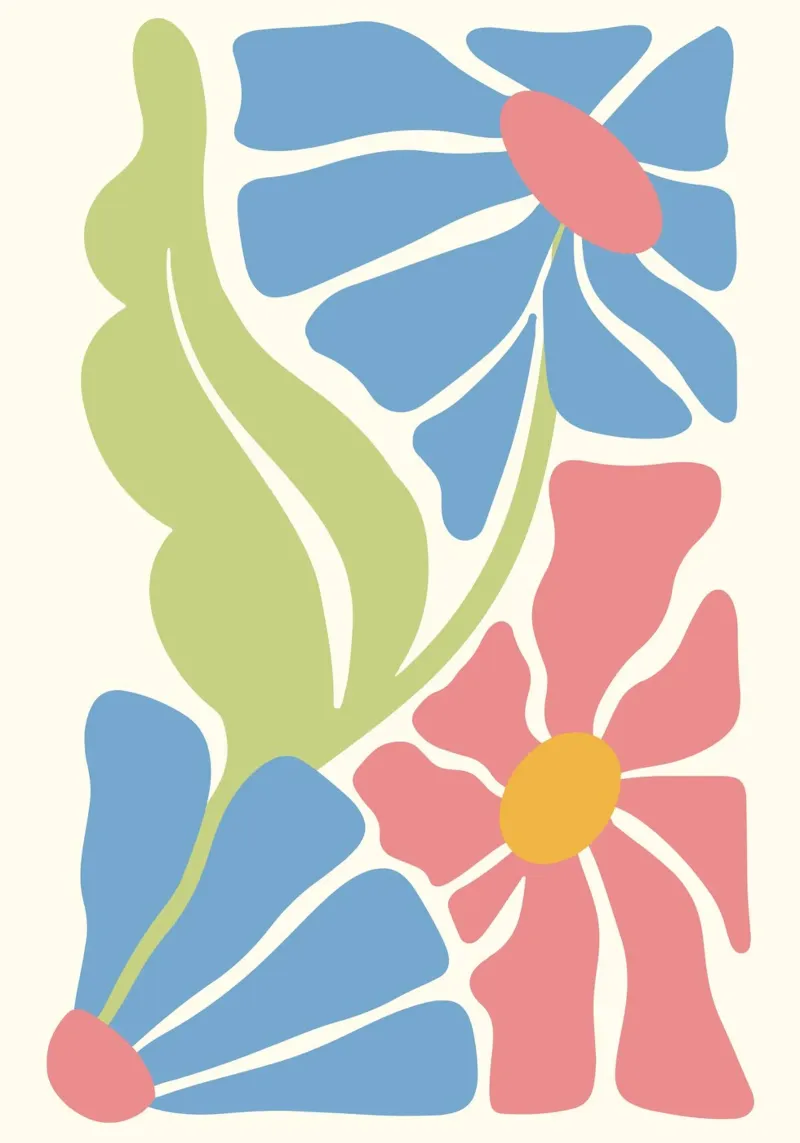 Retro Blooms - Abstracte Roze & Blauwe Bloemsierkunstdruk canvas van ClubArt