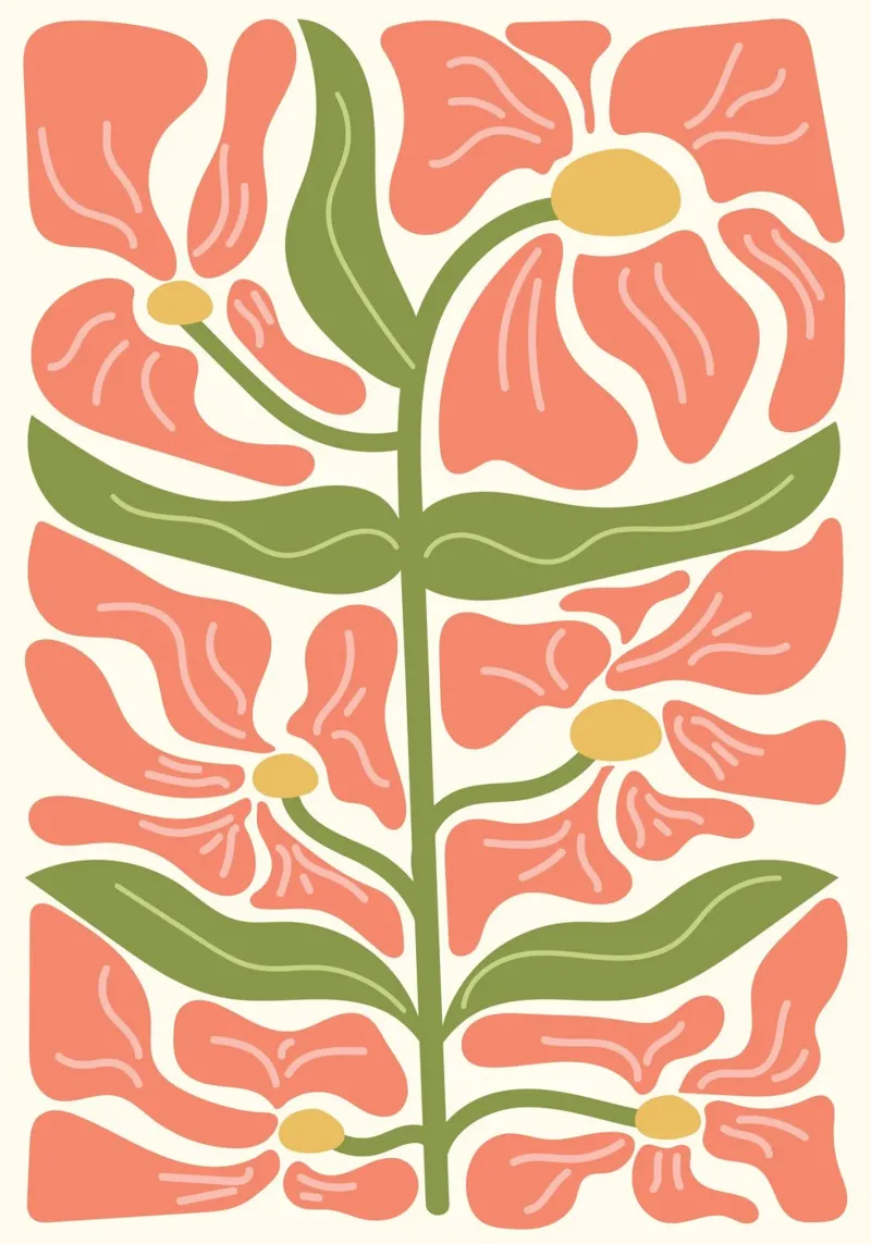 Matisse Style Floral - Organic Peach & Green Art Print canvas by ClubArt
