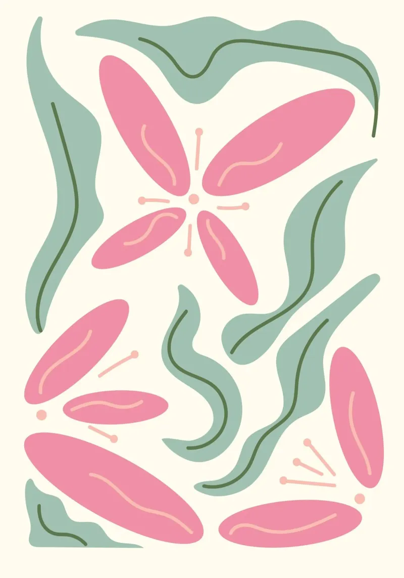 Bloemen organisch roze en groen - abstracte botanische kunst canvas met Baklijst van ClubArt