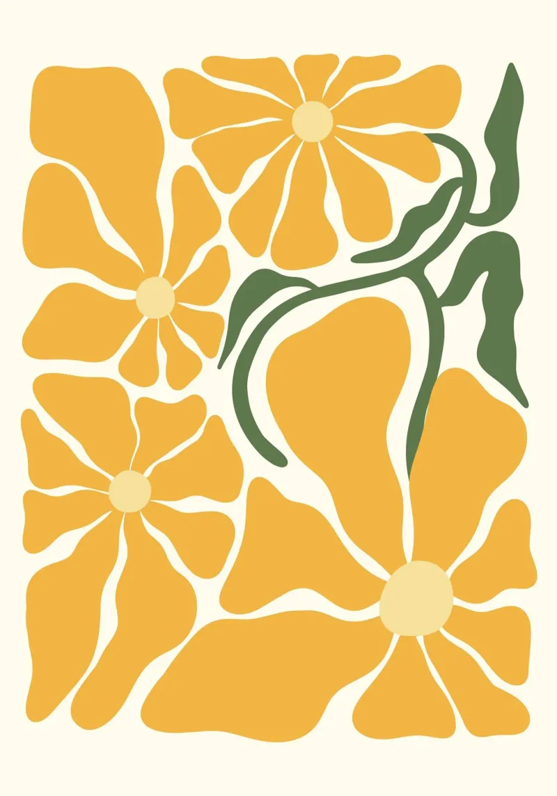 Retro Gele Bloemen - Abstract Botanisch Muurkunstwerk canvas van ClubArt
