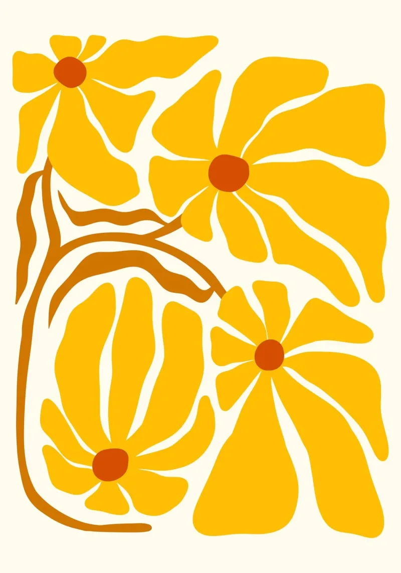 Gouden Bloemen - Abstracte Gele & Oranje Bloemsierkunst canvas met Baklijst van ClubArt