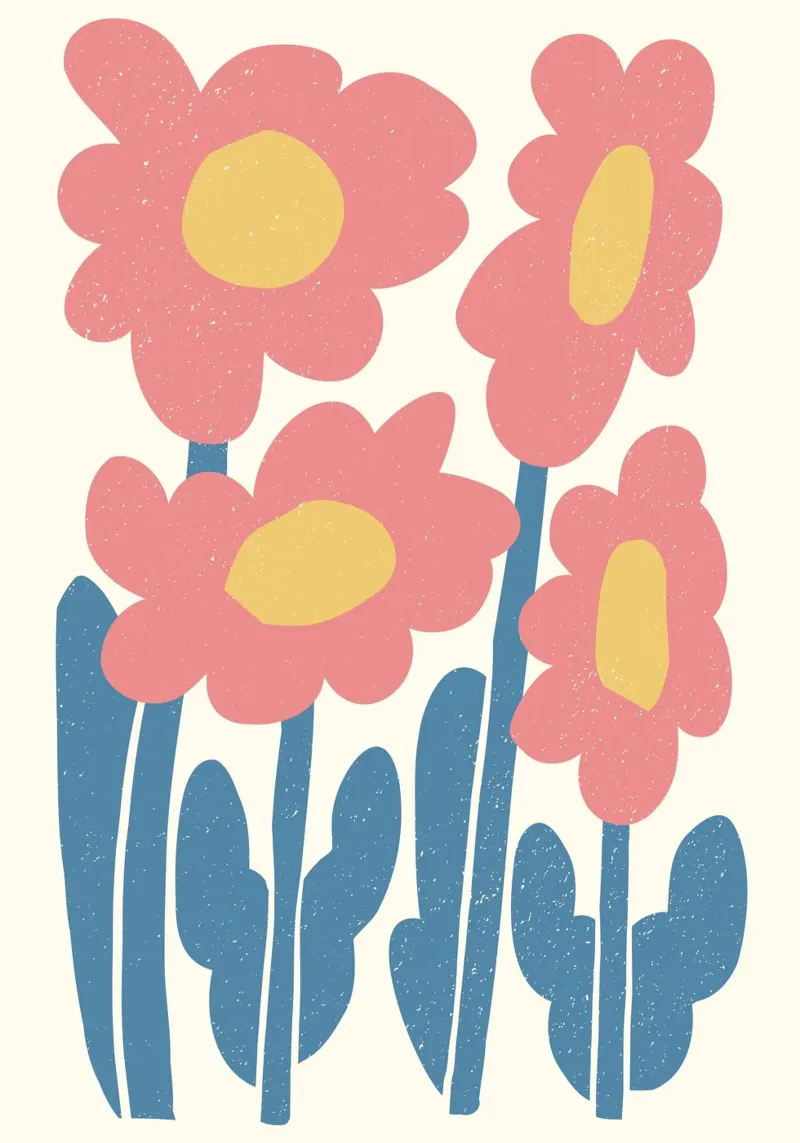Indie Roze Bloemen - Abstracte Bloemenkunst met structuur hahnemühle van ClubArt