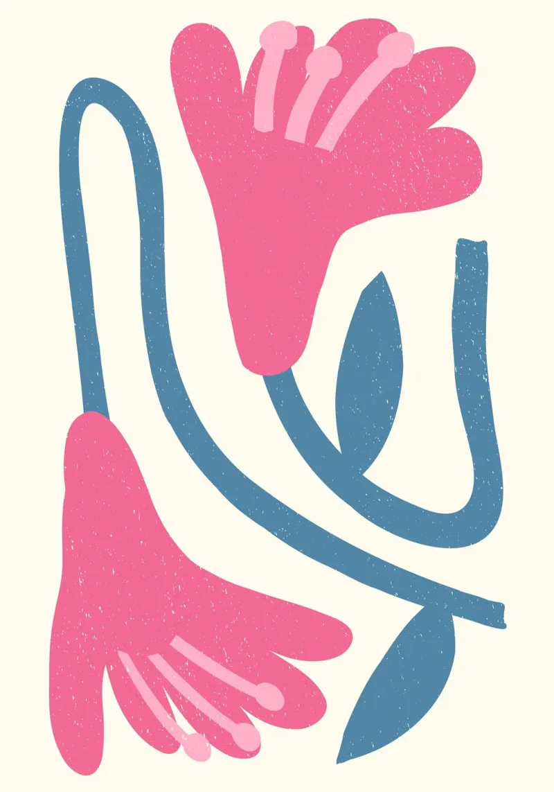 Bright Garden - Matisse Pink & Blue Abstract Floral canvas van ClubArt
