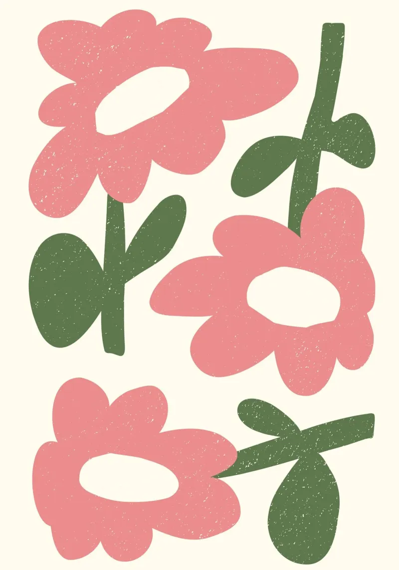 Speelse roze bloemen - Abstracte geweven bloemsierkunst canvas van ClubArt