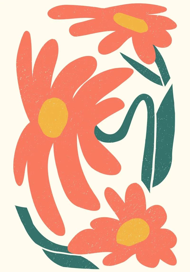Oranje bloemen - Abstracte botanische kunst met structuur canvas van ClubArt