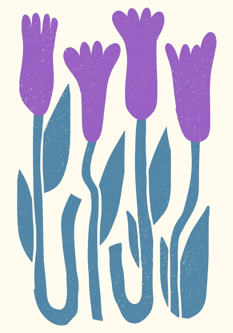 Retro bloemenprint - Paarse krokus abstracte botanische kunst canvas met Baklijst van ClubArt