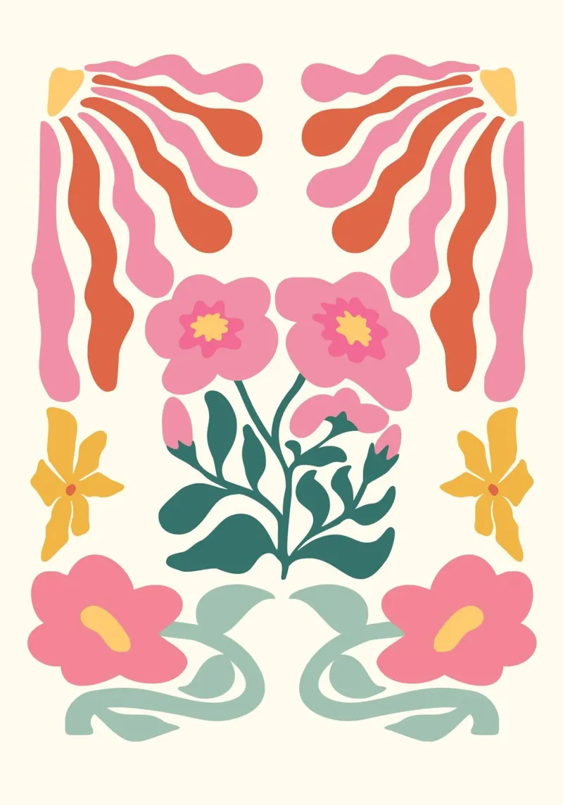 Retro Bloom Collage Art - Vibrant Abstract Floral Print canvas by ClubArt