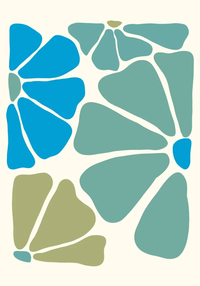 Organic Abstract Shapes - Aqua & Teal Modern Art Print canvas with Floater frame by ClubArt