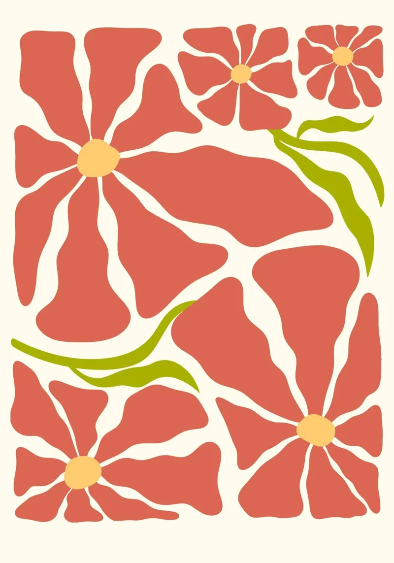 Retro Terracotta Floreale - Arte astratta in fiore di metà secolo poster con telaio in alluminio da ClubArt