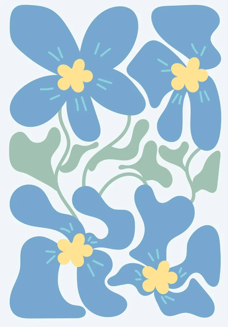 Fiori blu giocosi - Arte floreale astratta stravagante poster da ClubArt