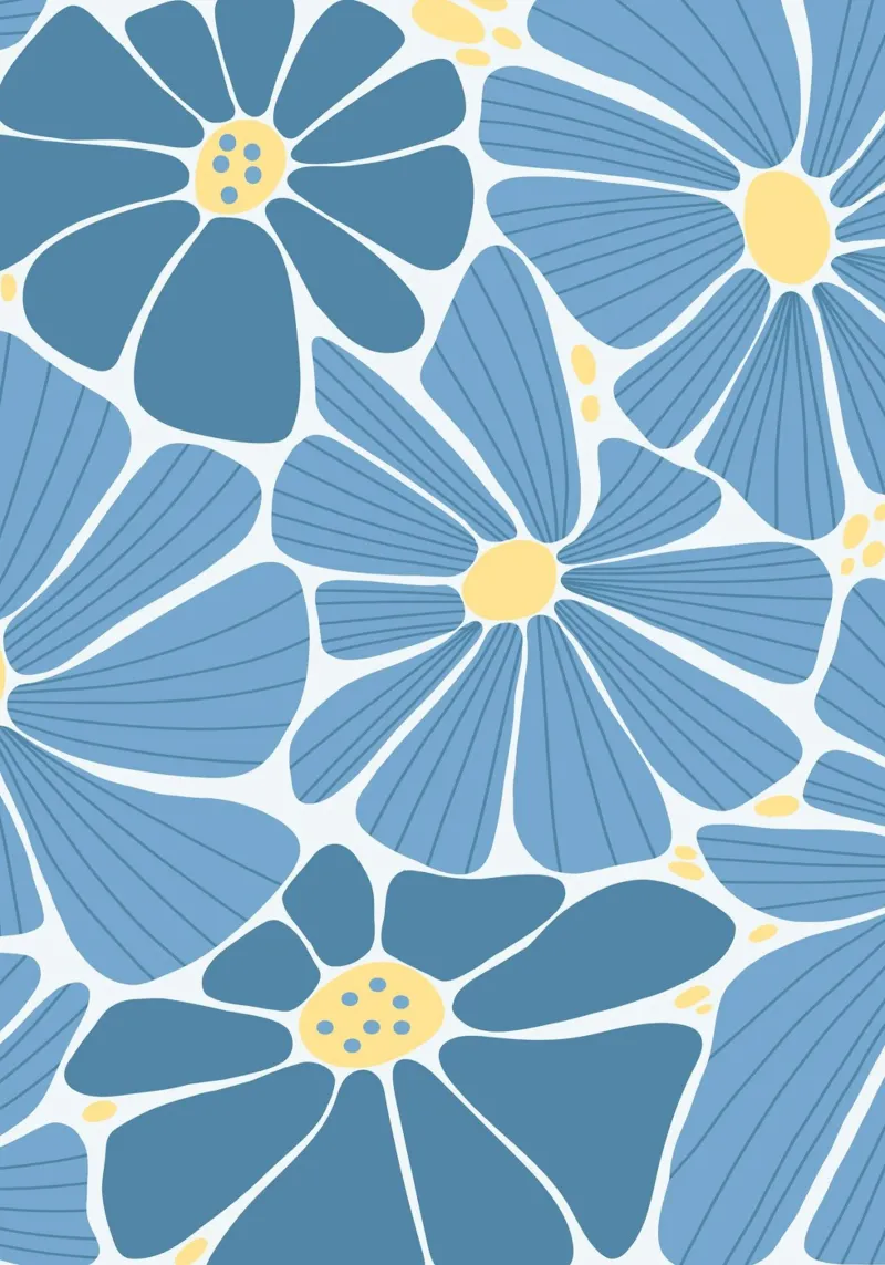 Retro Blue Daisy Pattern - 70s Floral Pop Art Print canvas with Floater frame by ClubArt