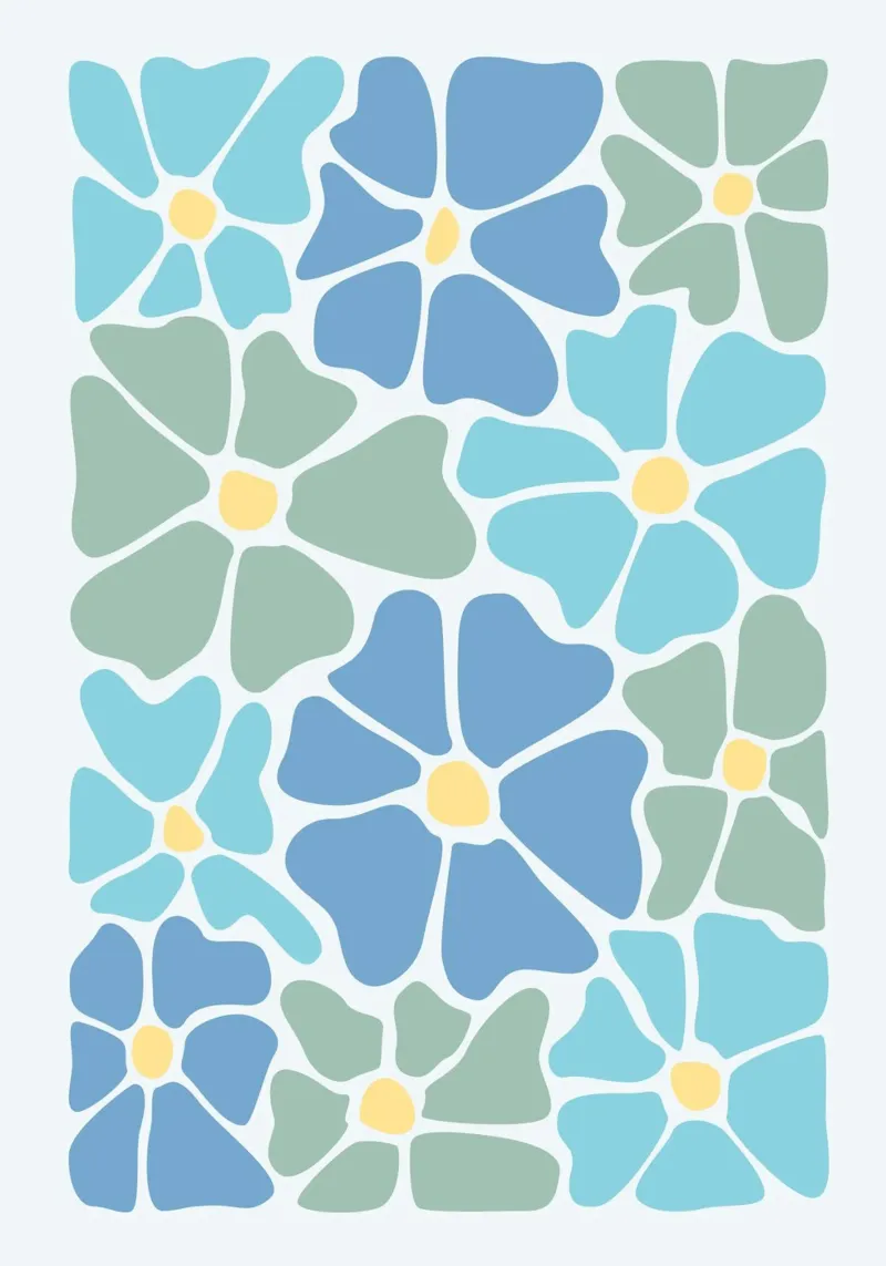 Mosaïque florale abstraite - Bloom Art bleu, vert et jaune poster de ClubArt
