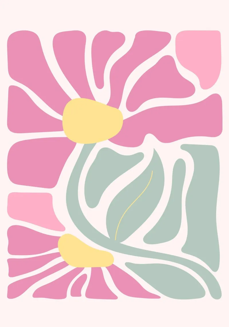 Retro Roze & Groen Bloemig - Abstract Botanisch Muurkunstwerk canvas van ClubArt