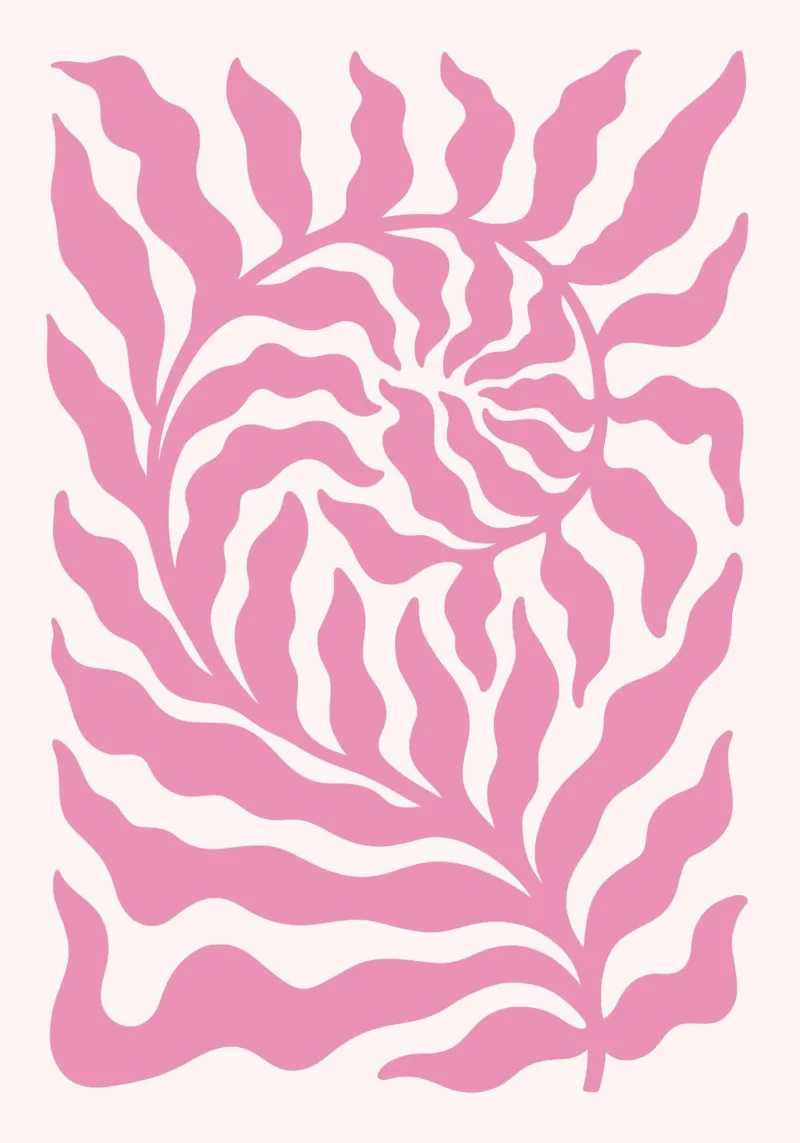 Op Matisse geïnspireerde Roze Werveling - Abstracte Botanische Zonnekunst poster met houten frame van ClubArt