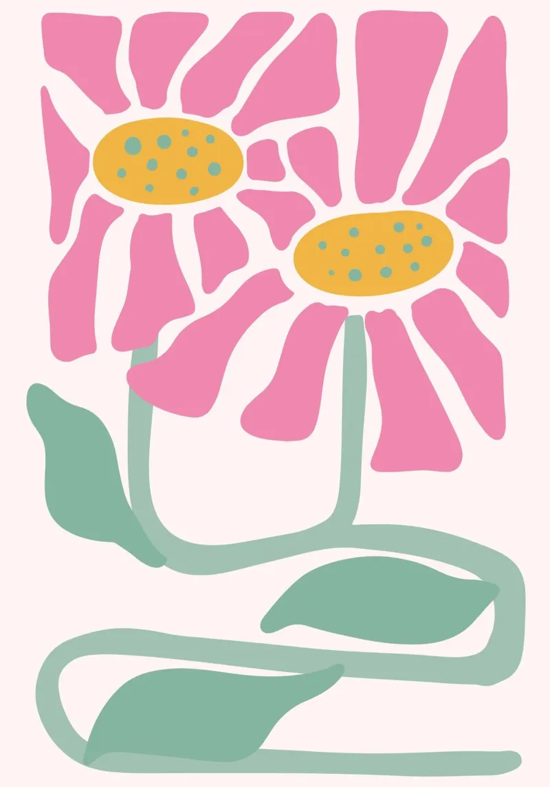 Retro Pink Coneflower Art - Abstract Botanical Print canvas by ClubArt