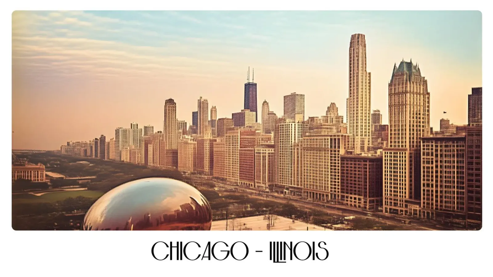 Poster d'epoca sullo skyline di Chicago Illinois - Cloud Gate Art poster con telaio in plastica da ClubArt
