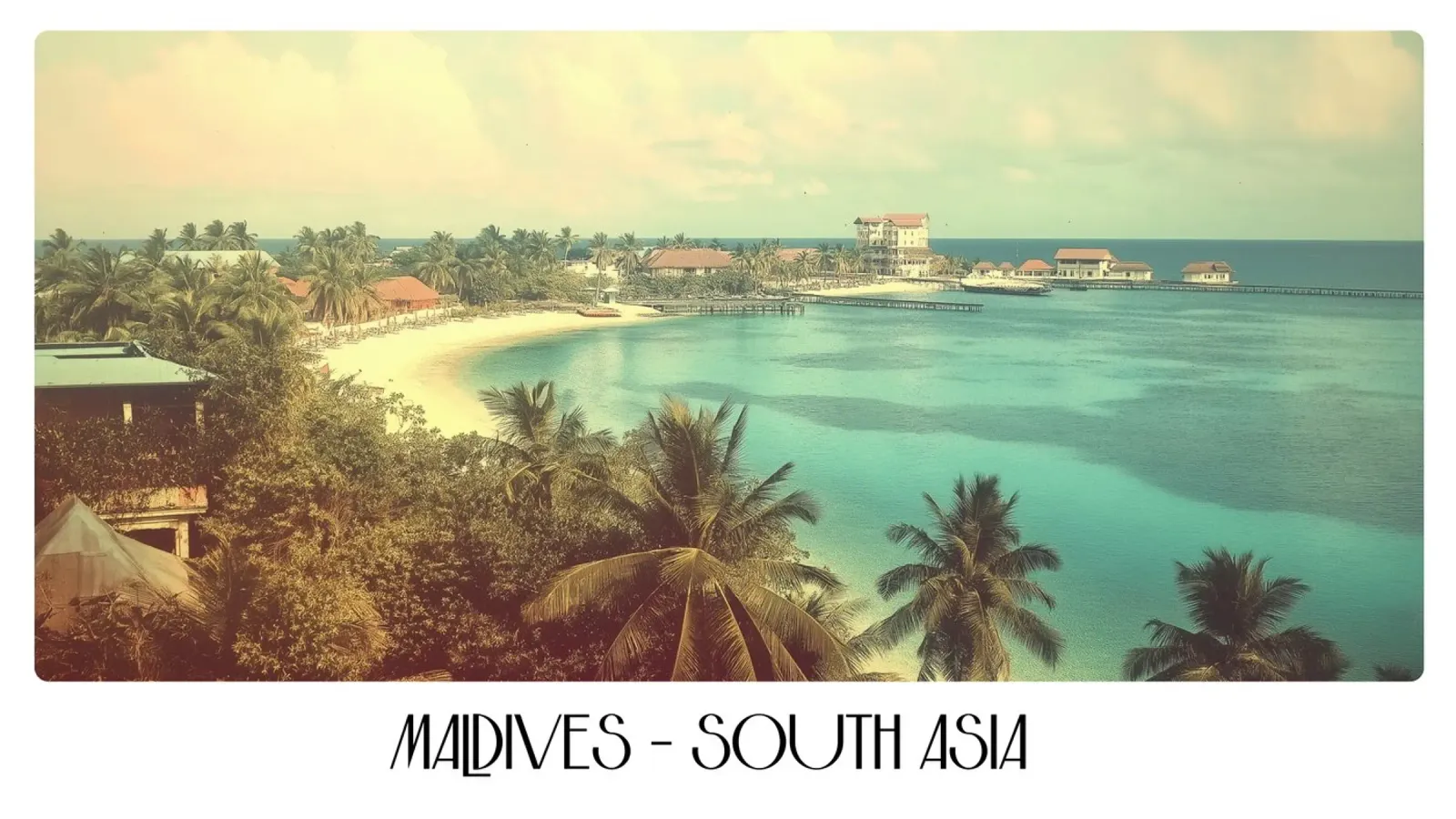 Poster vintage sulle Maldive, spiaggia tropicale e paradiso tela con Cornice a cassetta da ClubArt
