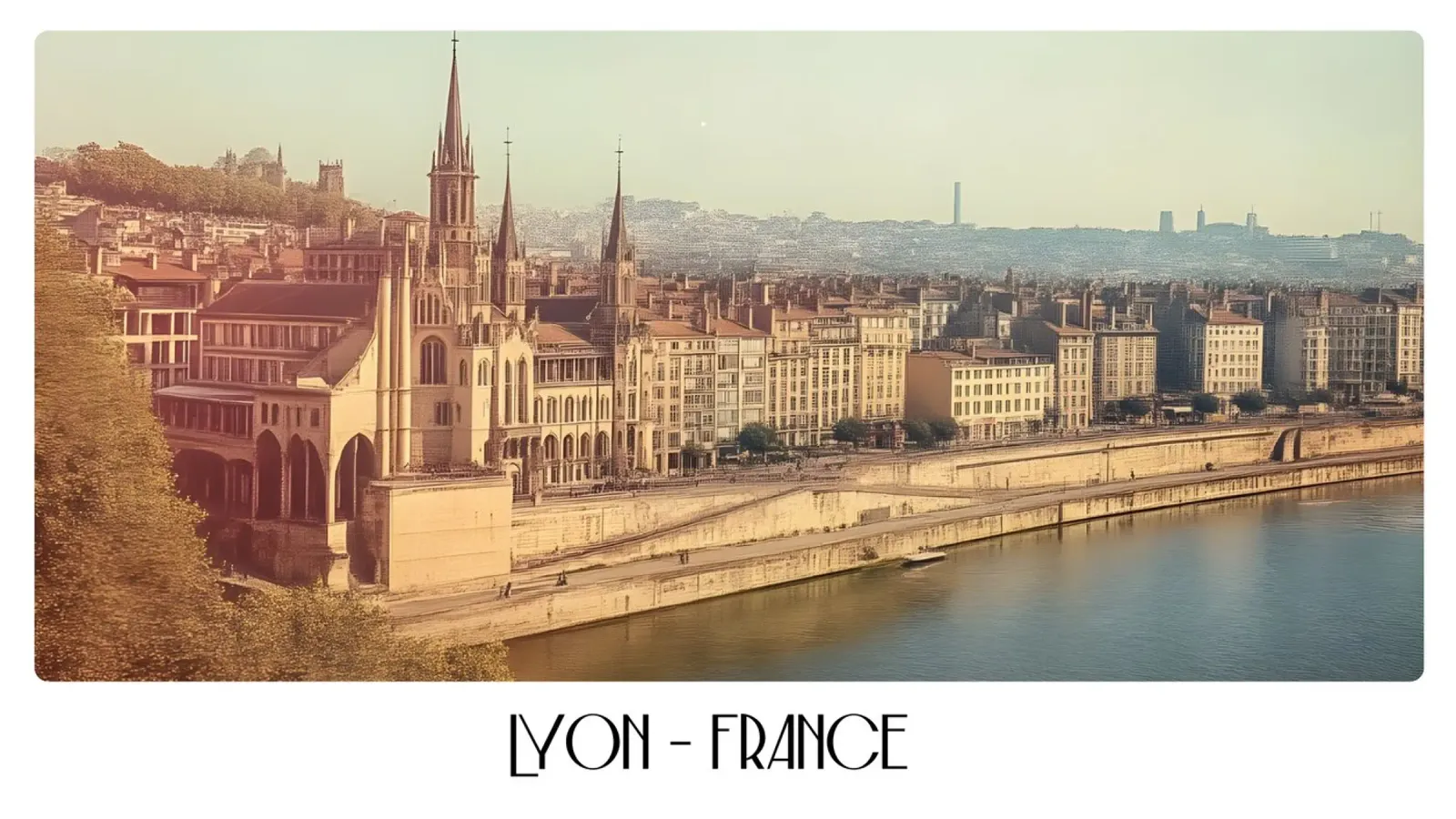 Lyon France Rhône River Historic Cityscape Vintage Poster hahnemühle by ClubArt
