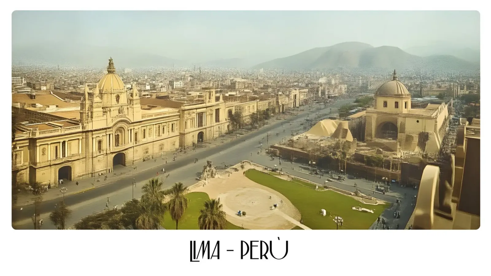 Lima Perù Plaza de Armas Poster città coloniale d'epoca poster con telaio in legno da ClubArt