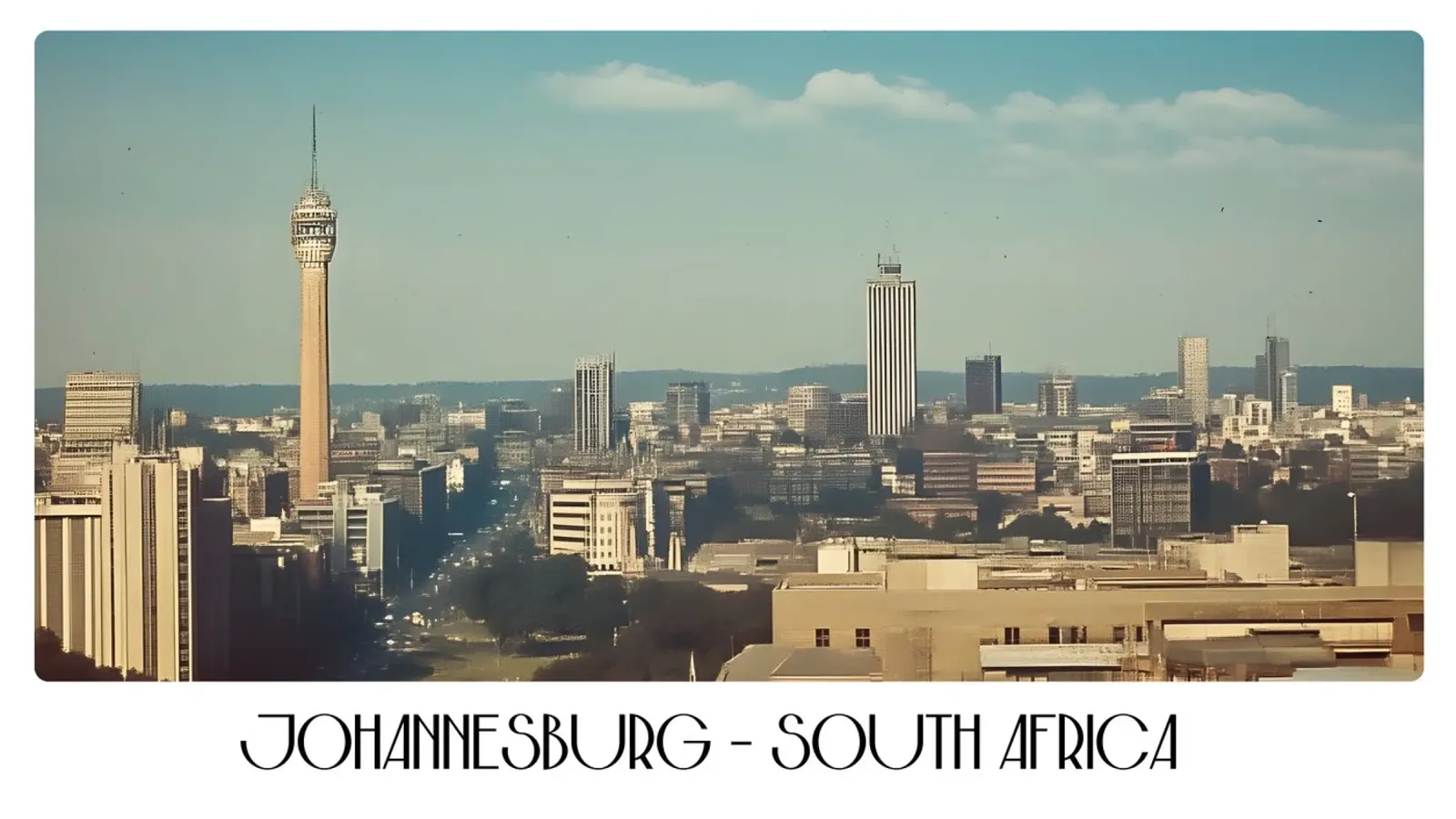 Johannesburg Sudafrica Torre Hillbrow Skyline d'epoca tela con Cornice a cassetta da ClubArt