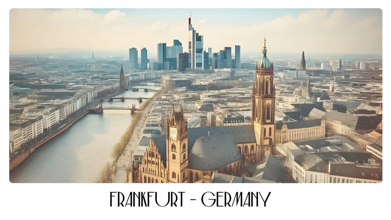 Francoforte sul Meno Germania Vintage Skyline Main River Poster poster con telaio in plastica da ClubArt