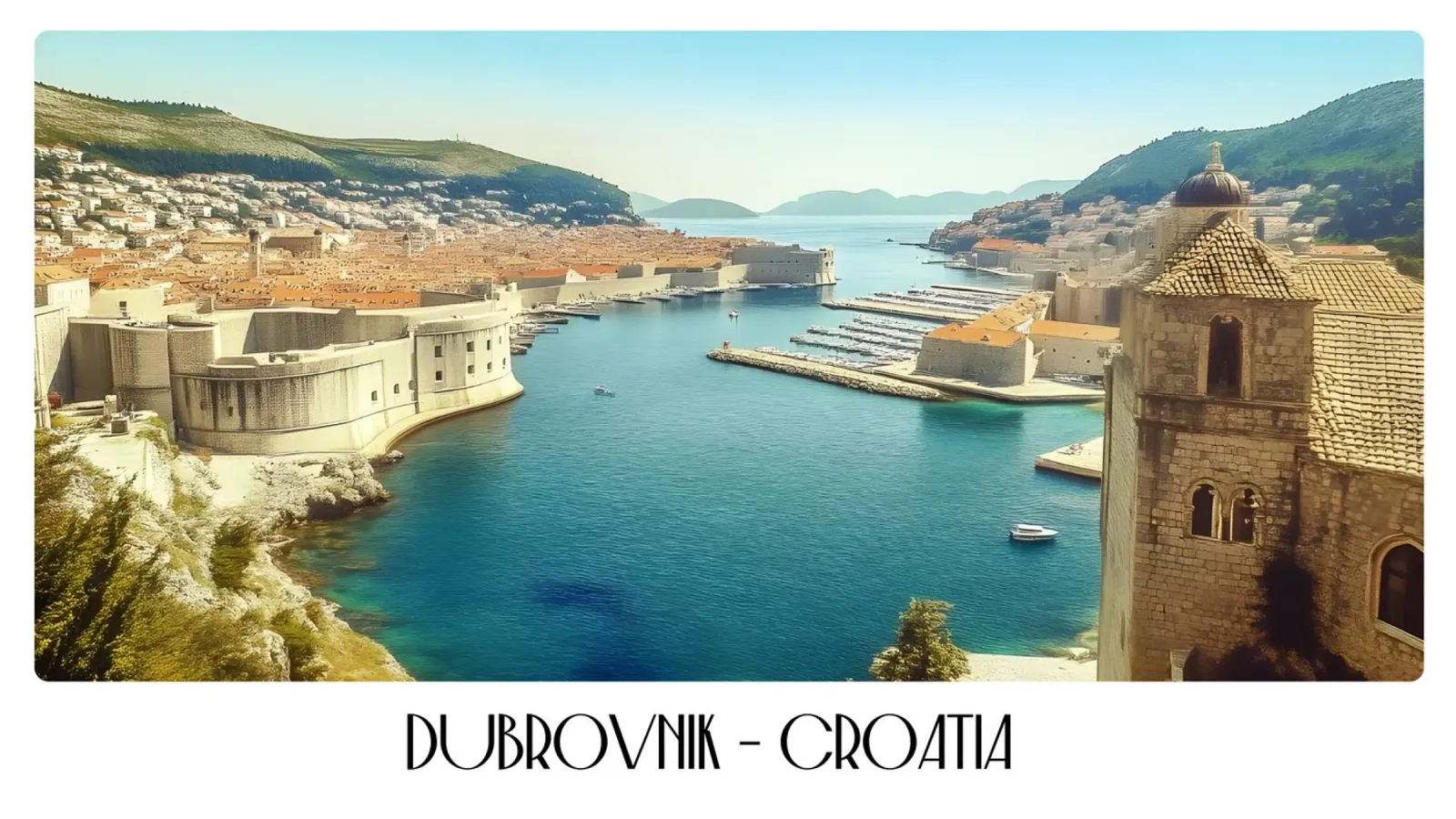 Dubrovnik Croazia, città vecchia d'epoca, poster adriatico poster con telaio in legno da ClubArt