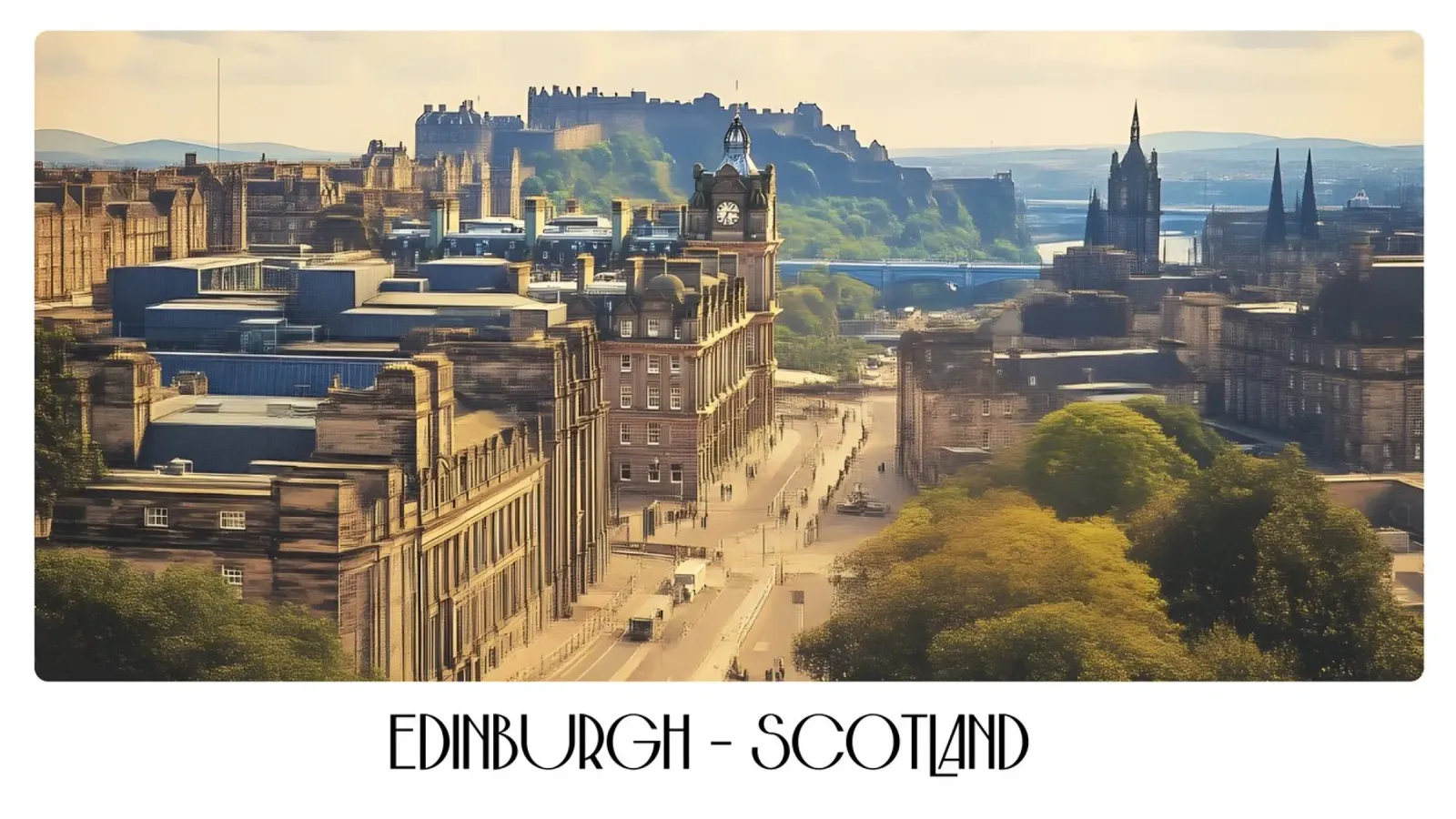 Edimburgo Scozia Castello Royal Mile Poster città d'epoca poster con telaio in plastica da ClubArt