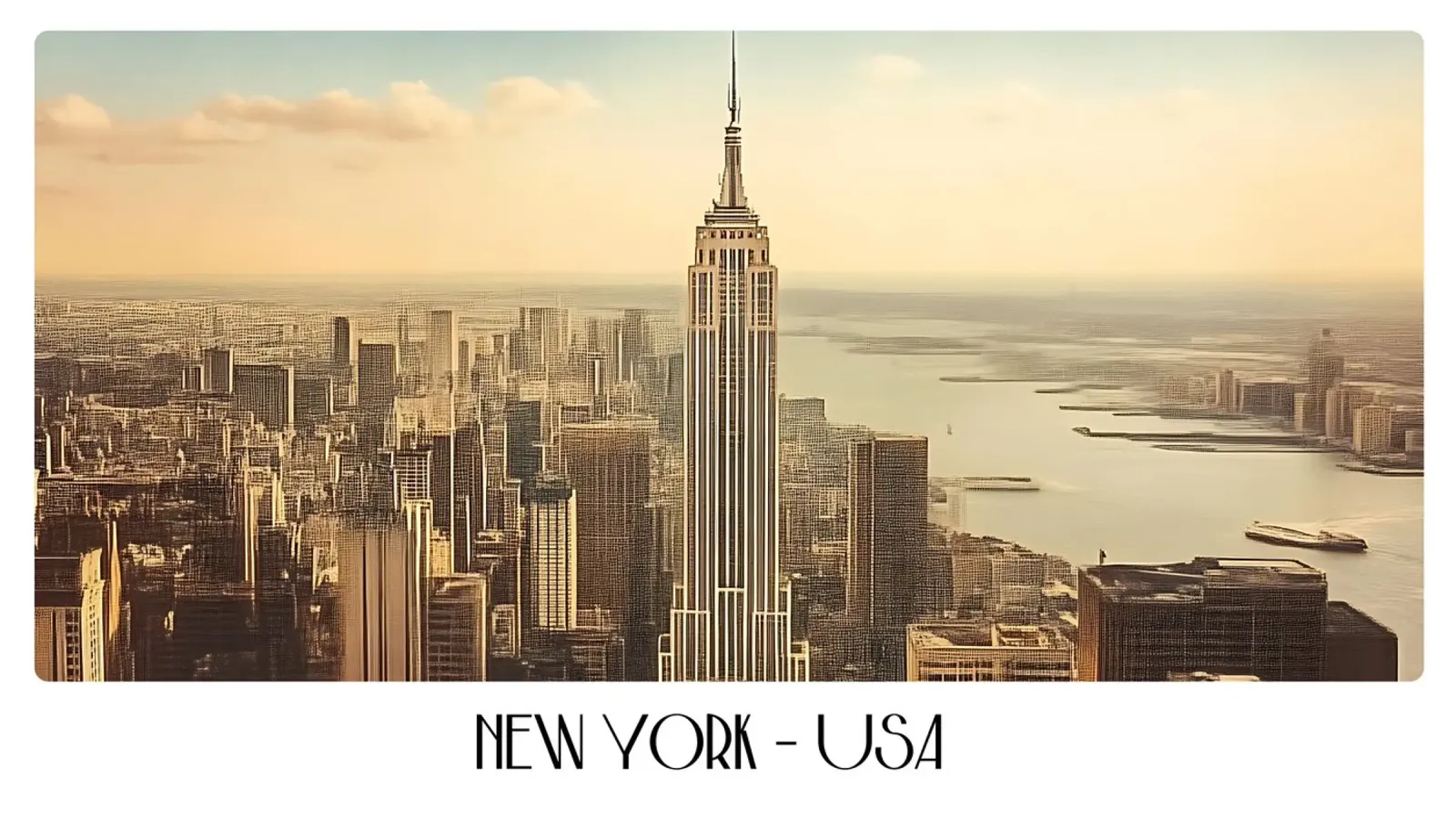 NYC Empire State Building Retro Kunst - Stadsgezicht Muurdecoratie canvas met Baklijst van ClubArt