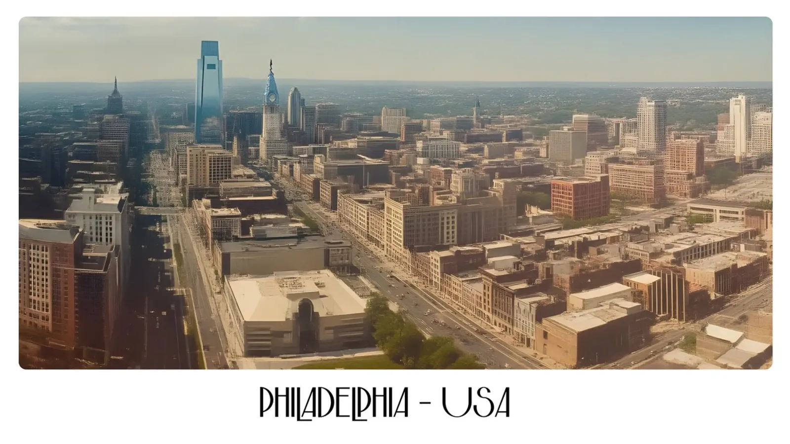 Philadelphia Skyline Retro Art - VS Stadsgezicht Poster canvas met Baklijst van ClubArt