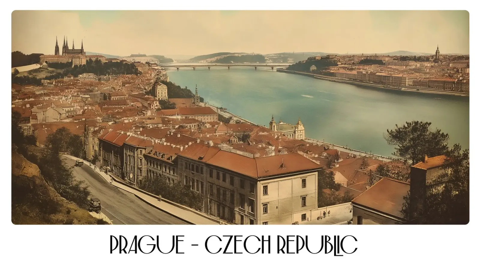 Praag Tsjechië Vintage - Karelsbrug Stadsgezicht canvas met Baklijst van ClubArt