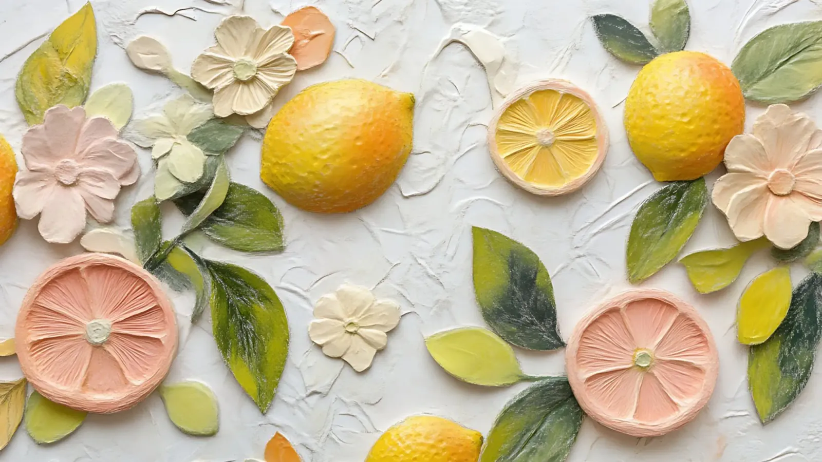 Lemon & Blossom Bas-Relief Art - Textured Floral Citrus poster with plastic frame by ClubArt