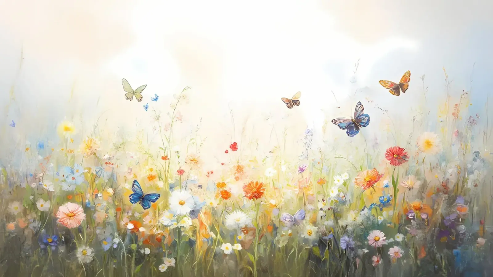 Etherische vlinderweide - Impressionistisch bloemenlandschap canvas met Baklijst van ClubArt