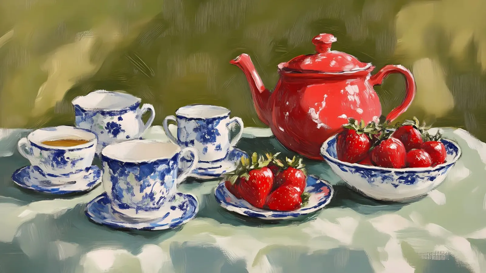Rustieke Theepot Aardbei Stilleven - Boerderij Keuken Kunst canvas van ClubArt