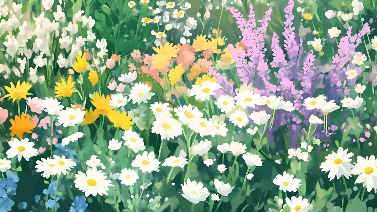 Campo di margherite dai fiori selvatici colorati - Fioritura primaverile impressionista poster con telaio in plastica da ClubArt