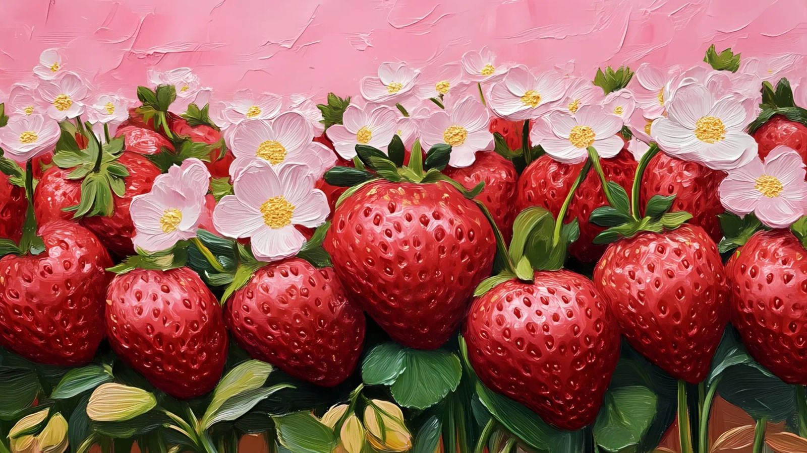 Lush Strawberry Patch Bloom - Textured Fruit Floral Art poster by ClubArt