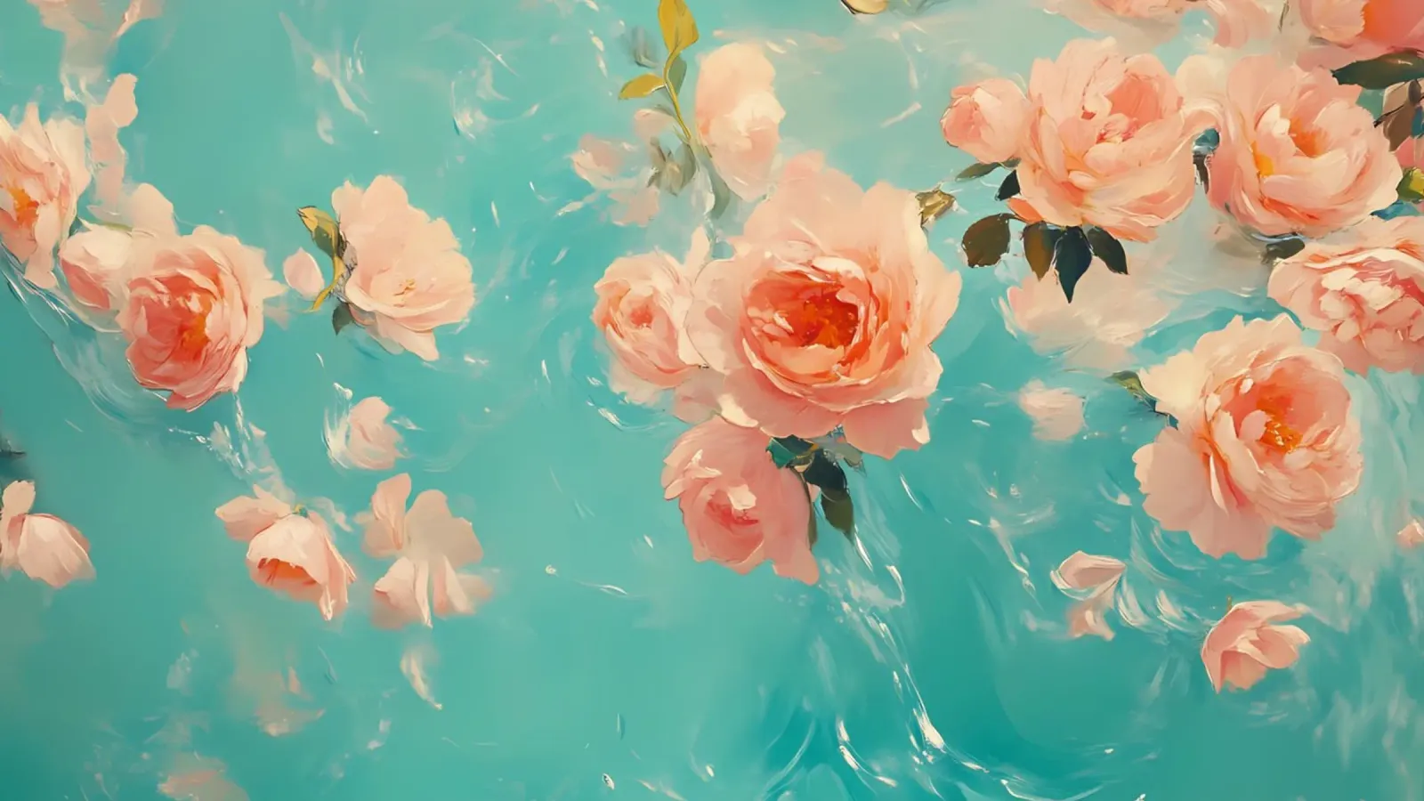 Romantische Rozen Bloeien - Abstract Teal Bloemen Sereniteit canvas met Baklijst van ClubArt