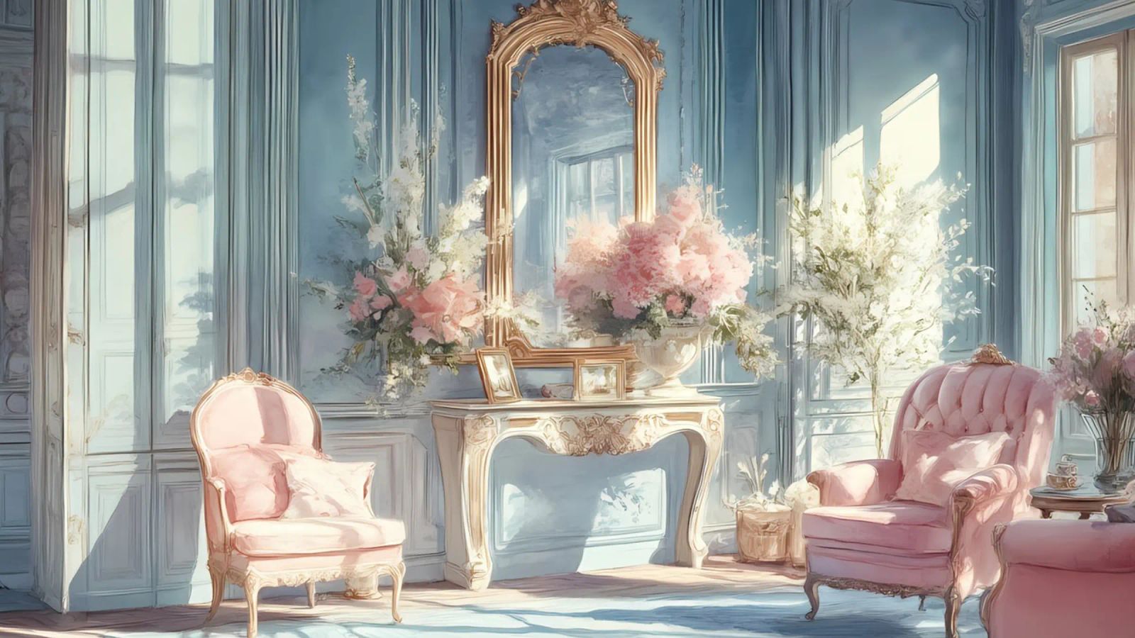 Salon parisien Pastel Chic - Vintage French Interior Art poster de ClubArt