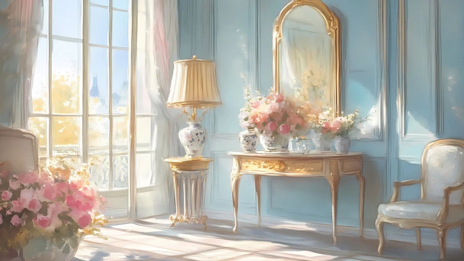 Chambre parisienne de Maria Sherbinina - Intérieur français pastel poster de ClubArt