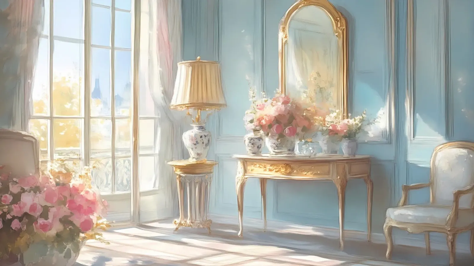 Maria Sherbinina Parisian Room - Pastel French Interior poster with aluminum frame by ClubArt