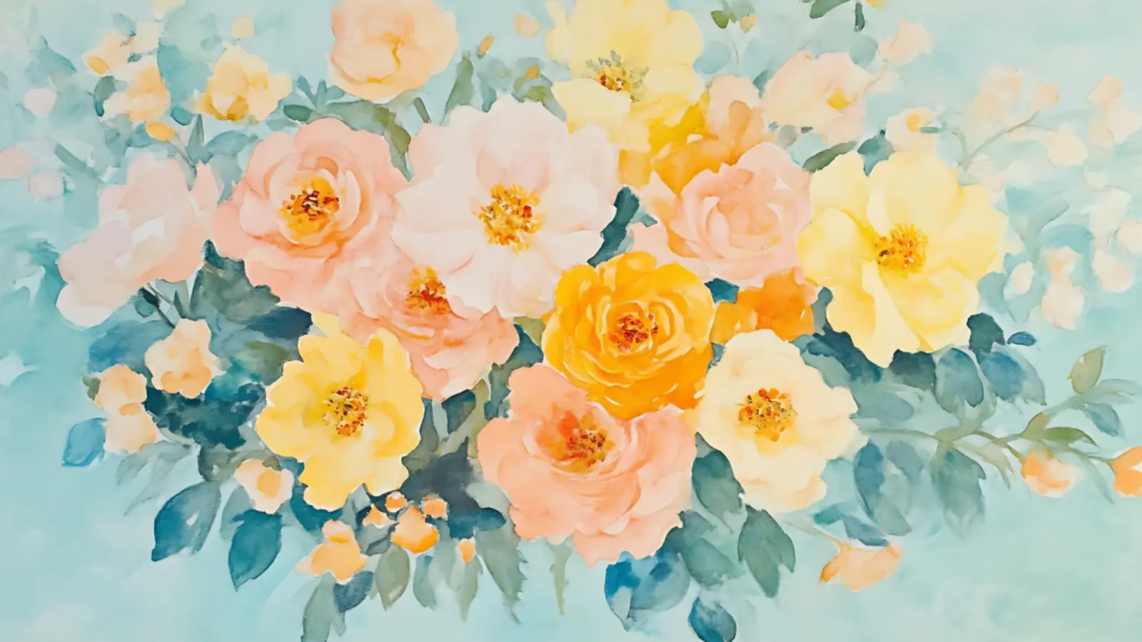 Acquerello con bouquet di rose calde - Arte murale floreale di primavera poster da ClubArt