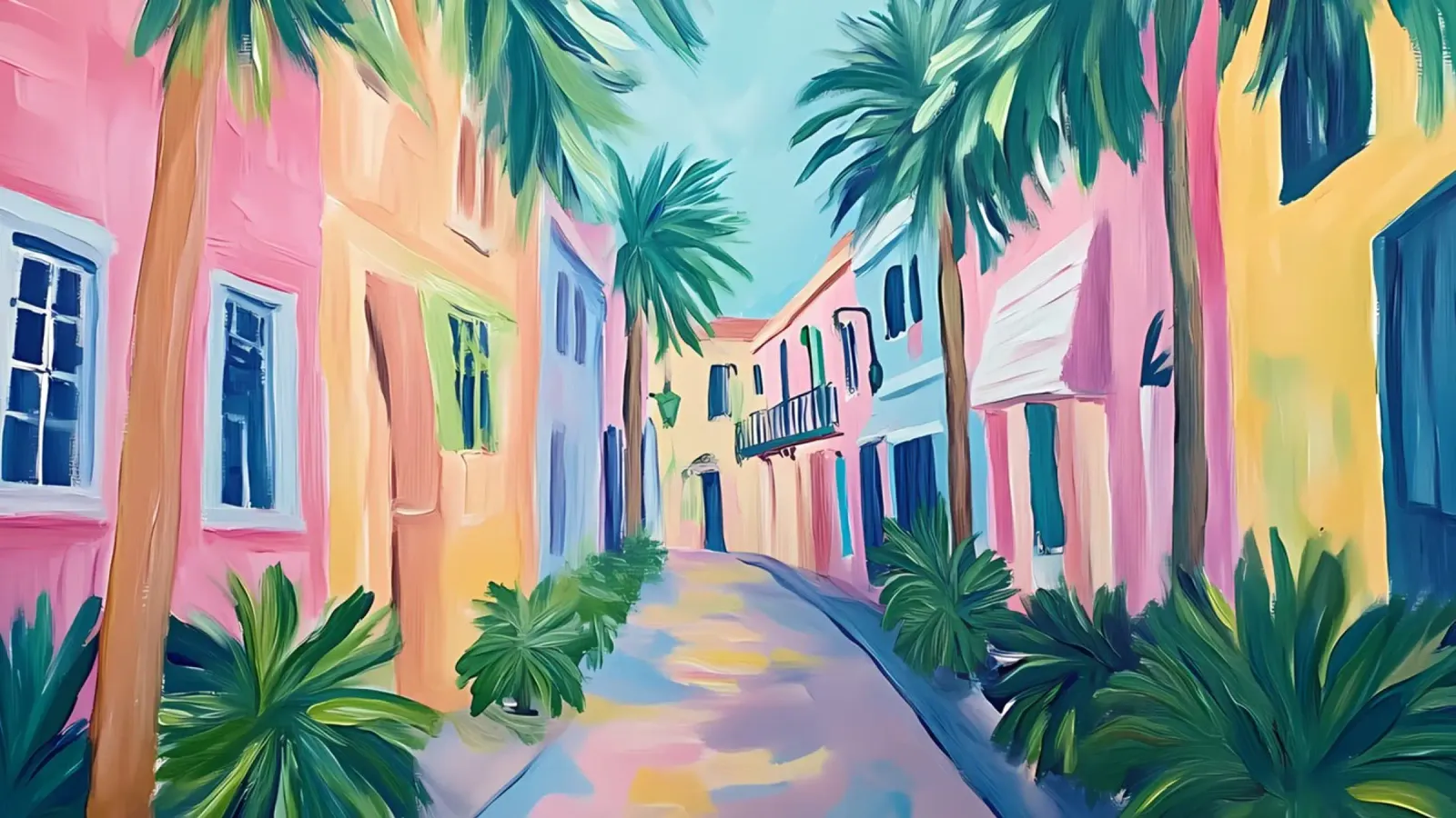 Charleston Rainbow Row kunst - levendig kustlandschap canvas met Baklijst van ClubArt