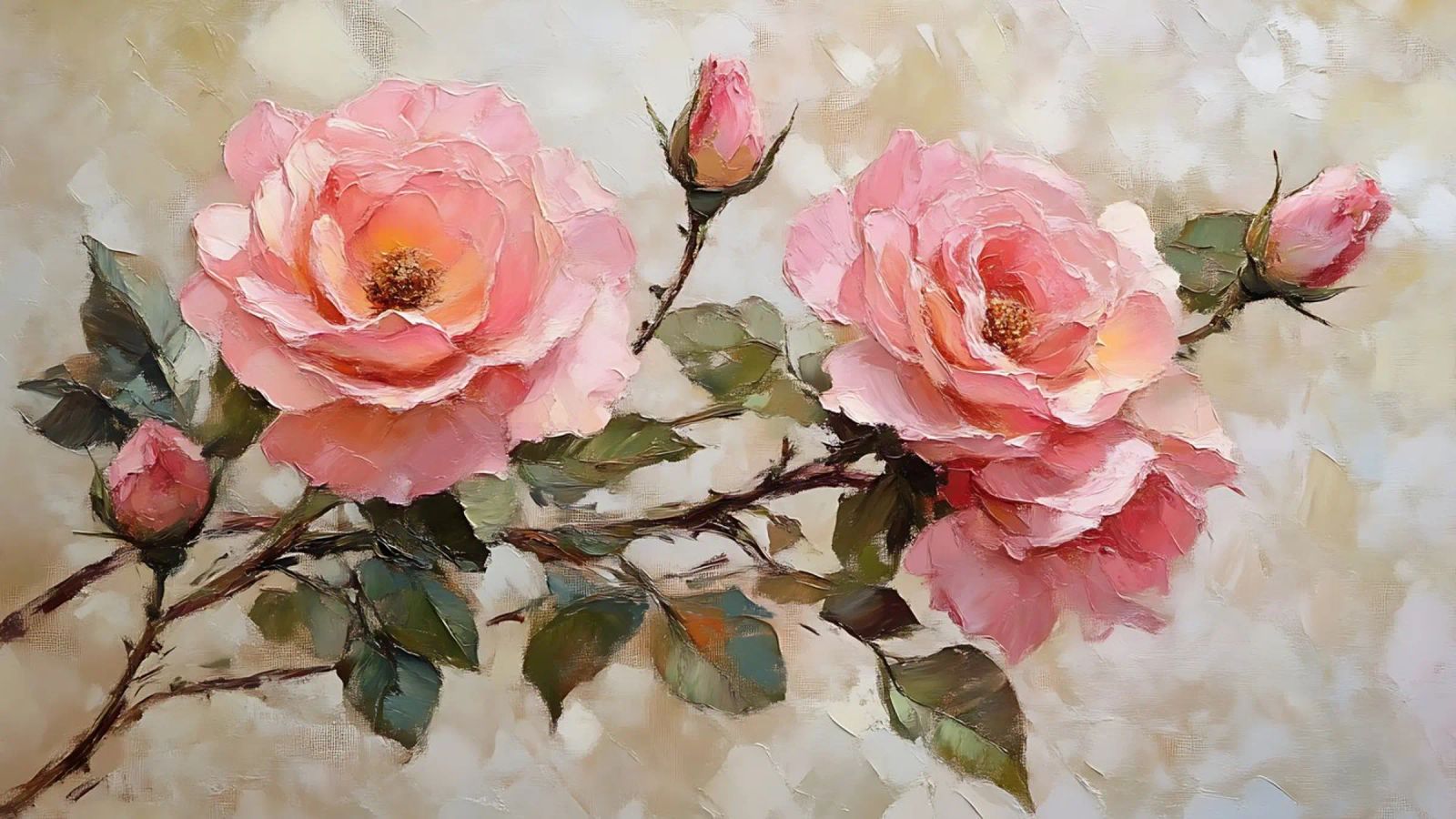 Elegantes rosas en colores pastel - Arte floral impresionista en rama poster de ClubArt