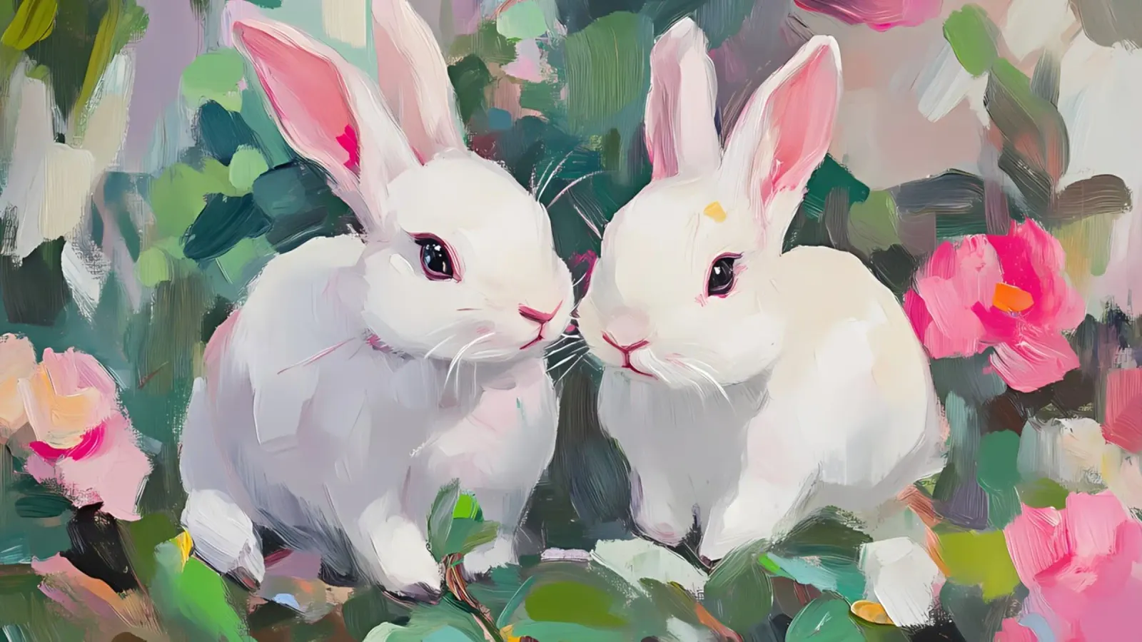 Coniglietti bianchi in campo floreale - Arte animale impressionista a pastello carta hahnemühle da ClubArt